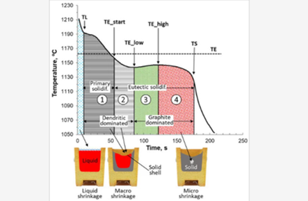 Nodule Count, End of Solidification Cooling Rate, and Shrinkage Porosity Correlations in High Silicon Spheroidal Graphite Iron