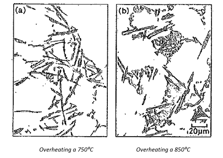 Macrostuctura overheatin 750ºC and 850ºC