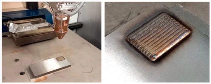 Experimental setup for sample manufacturing and the deposited clad for the corrosion analysis