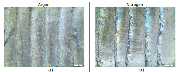 Additive manufacturing comparison. Shielding gases