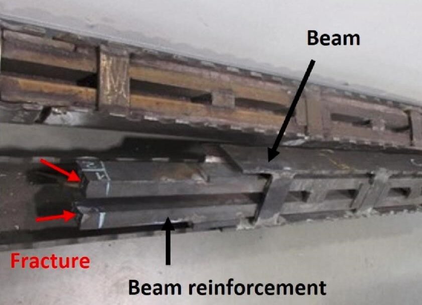 Failure analysis of an AISI 310 stainless steel beam reinforcement fracture during service in a rolling beam furnace