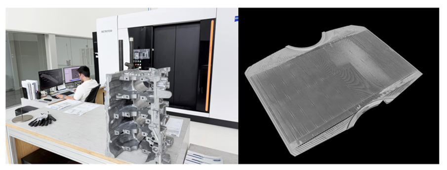 Pieza de aluminio de paredes finas vista por microtomografía