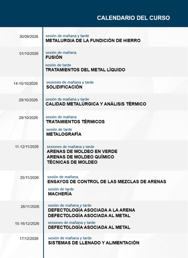 calendario curso avanzado fundición 2026