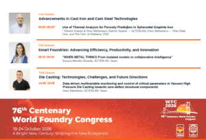 Participación de AZTERLAN en el programa técnico del Congreso Mundial de Fundición